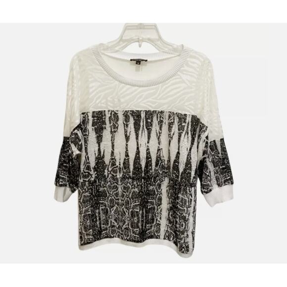 Alberto Makali Sweater Sheer Ivory White Black Abstract Animal Print Size Medium - Picture 1 of 7